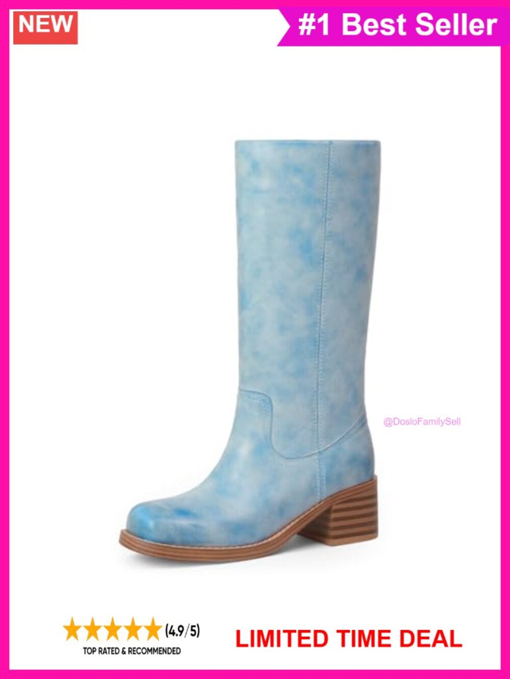 Mid Calf Boots Faux Leather Chunky Block Low Heel Square Toe